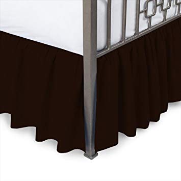 Sleepwell Chocolate Solid, Queen Size Ruffled Bed Skirt 18 inch Drop Split Corner,100 Percent Pure Egyptian Cotton 400 Thread Count, Wrinkle & Fade Resistant