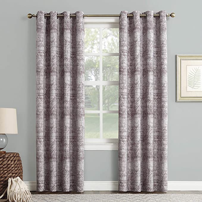 Sun Zero Darren Distressed Woven Jacquard Blackout Grommet Curtain Panel, 50" x 84", Thistle