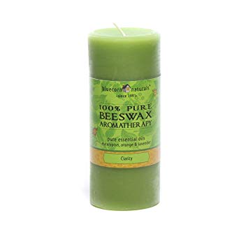 Bluecorn Beeswax 100% Pure Beeswax Aromatherapy Pillar Candle (2x4.5, Clarity: Eucalyptus, Orange & Lavender.)