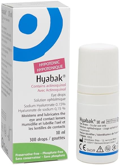 Thea Hyabak Eye Drops - Hyaluronic Acid for Dry Eyes, Contact Lens Moisturizing Lubricant, Occasional Dry Eye, Digital Device Use, Ideal for Extended Screen Use - 10 ml (300 Drops)