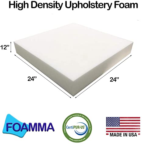 FOAMMA 12" x 24" x 24" Upholstery Foam High Density Foam (Chair Cushion Square Foam for Dinning Chairs, Wheelchair Seat Cushion Replacement)