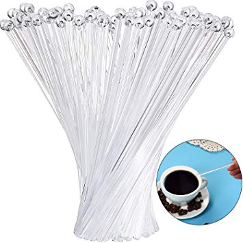 100 Pieces Disposible Plastic Round Top Crystal Swizzle Sticks (7.4 Inch, Clear)
