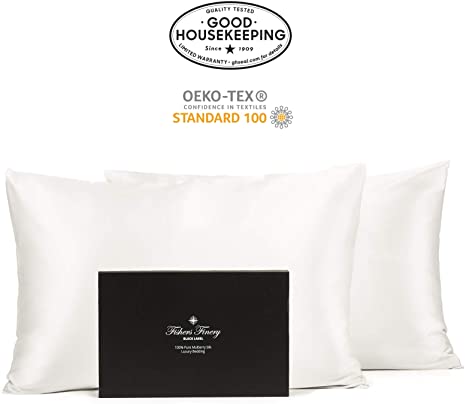 Fishers Finery 30mm 100% Pure Mulberry Silk Pillowcase Set Good Housekeeping Quality Tested (White, King, 2 Pack)
