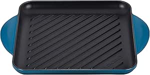 Le Creuset Enamaled Cast Iron Square Grill, 9.5", Deep Teal