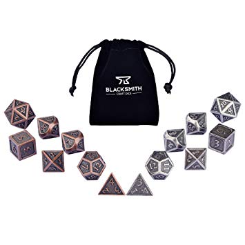 Blacksmith Craft Dice DND Dice Set - Metal Polyhedral Dungeons and Dragons Dice Sets with Dice Bag for RPG Gaming Including D20 (Burnished Bronze & Weathered Iron 2-Pack, Regular)