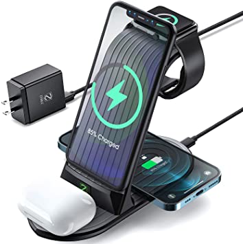 Wireless Charger, 4 in 1 10W Fast Charging, Compatible with iPhone 11 Series/XS/XR/X/ 8/8 Plus, Huawei, Samsung S10/ S10 , Airpods, Galaxy Watches and Buds(Not for Apple Watch)