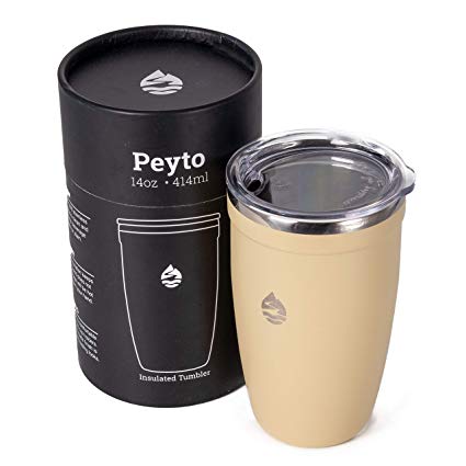 LAMOSE Peyto 14oz Insulated Coffee Tumbler/Mug/Cup | Stainless Steel, Togo, BPA Free, Dishwasher Safe, Double Wall, Vacuum, Thermos, Eco-Friendly, Healthy Gift | Sand