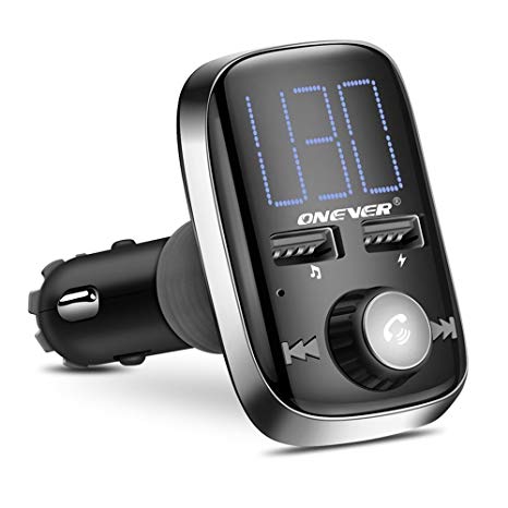 Bluetooth FM Transmitter for Car, ONEVER Wireless Bluetooth 4.2 Radio Adapter Car Kit Dual USB Car Charger with Hand-Free Calling, Music Player Support TF/SD Card USB Flash Drive AUX Input/Output