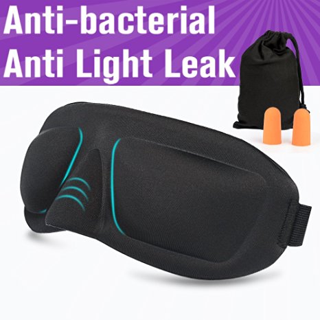 AMASKER® 3D Sleep Mask & Ear Plugs Blocks out most sunlight,Anti-fade, Anti-bacterial, Anti-mite, Durability, Includes Carry Pouch for Eye Mask and Ear Plugs - For Travel, Shift Work & Meditation.