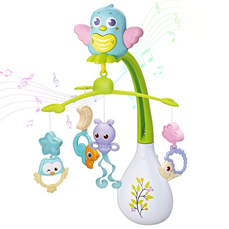 LbLa Baby Musical Crib Mobile Baby Nursery Toys Bed Bell with Hanging Rotating Animal Toys and Relaxing Music Box for Newborn 0-24 Months Green