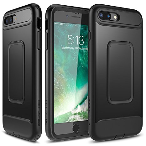 iPhone 7 Plus Case, YOUMAKER Full-body Rugged Belt Clip Holster Case with Built-in Screen Protector for Apple iPhone 7 Plus (2016) 5.5 inch - Black/Black