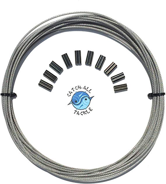 49-strand Cable Vinyl Coated 7x7 Stainless Steel Kit 30ft 275lb 1.2mm W/10 1.4mm Crimps