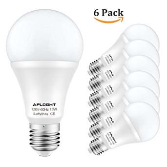Aploght SA70E26W13 LED Bulbs 1250lm 13-Watt (100-Watt Equivalent) A19 E26 Warm White (3000K) Non-Dimmable Light Bulbs - 6 Pack