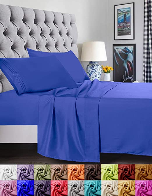 Elegant Comfort 1500 Thread Count Luxury Egyptian Quality Super Soft Wrinkle Free and Fade Resistant 4-Piece Bed Sheet Set, Queen, Royal Blue