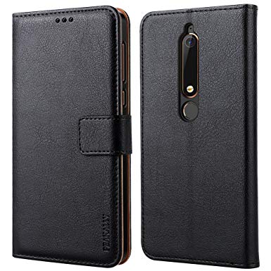 Peakally Nokia 6.1 / Nokia 6 2018 Case, Premium PU Leather Flip Wallet Case Cover for Nokia 6.1 / Nokia 6 2018 [Card Slots] [Kickstand] [Magnetic Closure]-Black