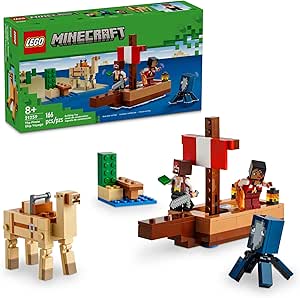 LEGO Minecraft The Pirate Ship Voyage, Boat Toy Playset for Kids with Squid, Camel and Pirate Figures, Pirate Toy Building Set for Action Role-Play, Minecraft Gift for 8 Year Old Boys and Girls, 21259