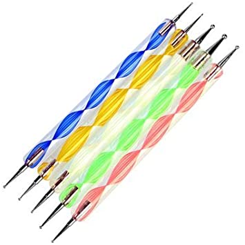 Restly(TM) 5 Nail Art Dotting Tools, Double Ended, Multi-Coloured, Marbling Tools
