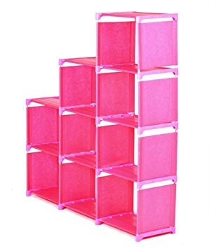 Adjustable Korean Style Home Furniture Book Storage Shelf with 9 Shelves (Pink)