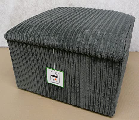 SLEEP ZONE Small, Large & Extra Large Beautiful Soft Jumbo Cord Fabric Storage Box/Pouffe/Footstool (Large Size Stool, Grey Jumbo Cord)