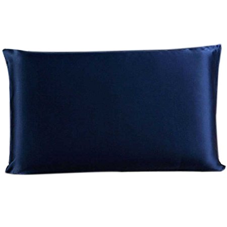 Savena Both Sides 22 Momme Mulberry Silk Pillowcase Benefit to Sleeping Soft Hypoallergenic Avoid Hair Falling Noble Design with Hidden Zipper 100% Natural Silk(Queen(20"x30")Navy Blue)