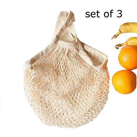 Ahyuan Ecology Reusable Cotton Mesh Grocery Bags Cotton String Bags Net Shopping Bags Mesh Bags (Cream)