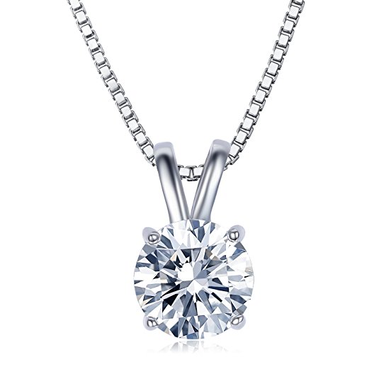 UMODE Jewelry 2 Carat Round Cut Clear Cubic Zirconia CZ Solitaire Pendant Necklace for Women 18" (16" 2" Ext.)
