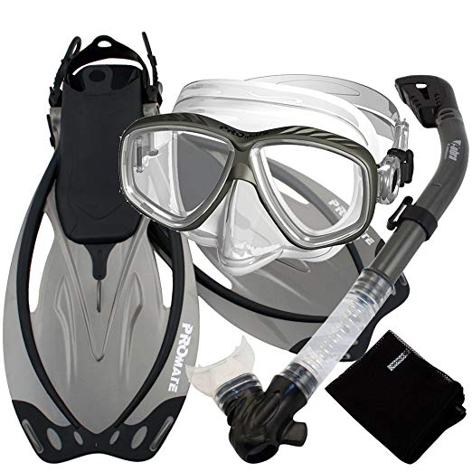 Promate Snorkeling Scuba Dive DRY Snorkel PURGE Mask Fins Gear Set/ SCS0011