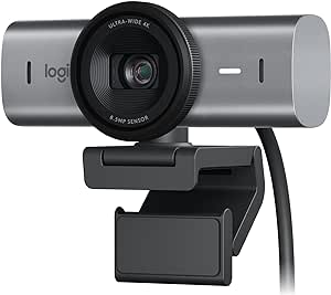 Logitech MX Brio Ultra HD 4K Collaboration and Streaming Webcam, 1080p at 60 FPS, Dual Noise Reducing Mics, Show Mode, USB-C, Webcam Cover, Works with Microsoft Teams, Zoom, Google Meet, Graphite