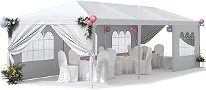 Greesum 10x30 Outdoor Canopy Tent Patio Camping Heavy Duty Gazebo Shelter Party Wedding BBQ Events with Side Removable Walls, Waterproof Shelter, Beige