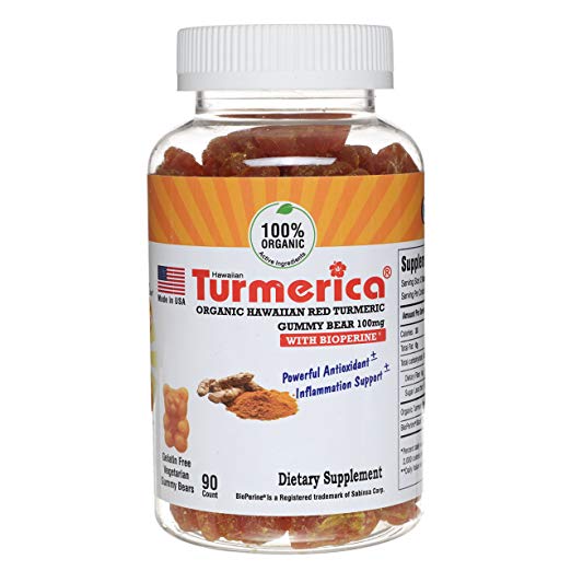 Turmerica - Organic Turmeric Curcumin Gummies 100mg with BioPerine Black Pepper for enhanced absorption, 90 Count, Made in USA in Organic Certified Facility