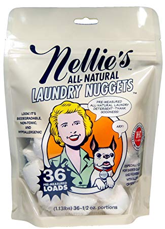 Nellie's All-Natural Laundry Nuggets, 36 Load Bag, Easily Dissolvable, Biodegradable, Vegan, Leaping Bunny Certified