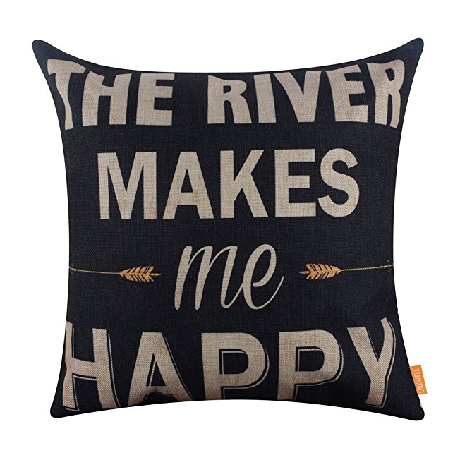 LINKWELL 18x18 inches Vintage The River Makes Me Happy Burlap Throw Pillowcase Cushion Cover (CC1269)