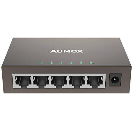 Aumox 5 Port Gigabit Ethernet Switch, Unmanaged Metal Desktop Ethernet Hub, Internet Splitter, Sturdy Steel Enclosure, Plug and Play, Fanless, Traffic Optimization (SG205)