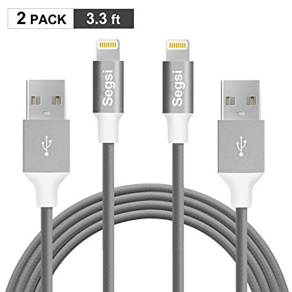 [2-Pack] Segsi 8 Pin 1m/3.3ft Lightning to USB Cable with TPE Braided Jacket Charging Cable for iPhone 7/7 Plus/6S/6S Plus/6/6S Plus/5/5S/5C/SE,iPad Air/mini,iPod Nano 7 (Black)