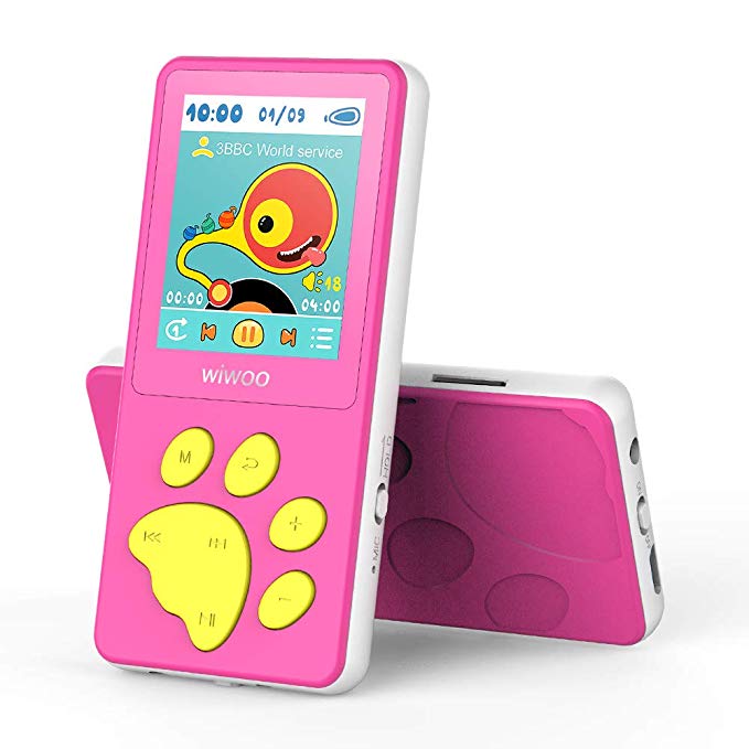 Wiwoo MP3 Player for Kids, Portable Music Player with FM Radio Video Puzzle Games Sleep Timer Voice Recorder E-Book,Bear's Paw Button MP3 Player for Children as a Festival Gift, Pink