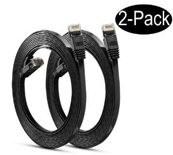 Ethernet FLAT CAT6 Cable 12 FEET - 2-PACK - Ultra Clarity Snagless ( 12 Ft each) UTP Cat 6 LAN Network Patch Cord for Internet Connections - RJ45 Connectors
