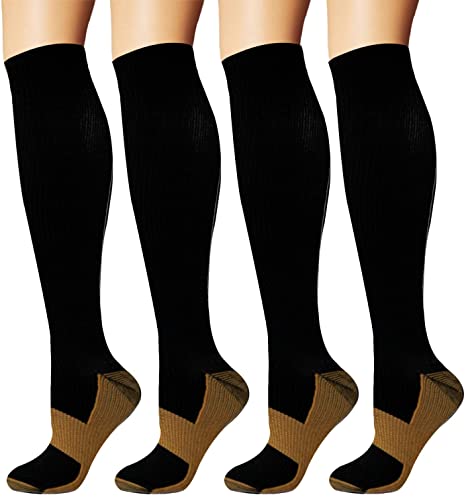 Copper Compression Socks for Men & Women 20-30 mmHg Medical Graduated Compression Stockings for Nurses Shin Splints Diabetic Sports Running Pregnancy (Black, Large/X-Large)