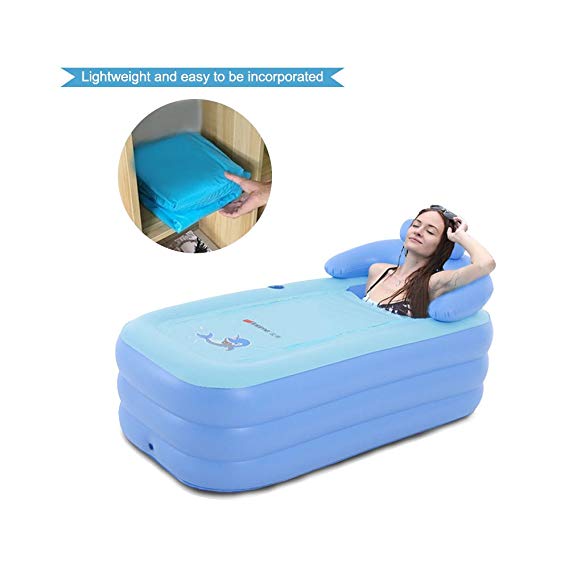 EoSaga Inflatable Bath Tub PVC Portable SPA Environmental Bathtub Bathroom SPA For an Adult With Air Pump Blue