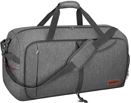 CANWAY 65L Travel Duffel Bag, Foldable Weekender Bag with Shoes Compartment for Men Women Water-Proof & Tear Resistant (Heron Gray, 65L)