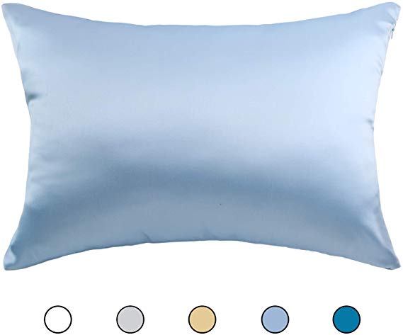 Hodeco Silk Pillowcase Sky Blue 14x20 Double Sides 100% Mulberry Silk 19 Momme Thick Nature Silk Pillow Cover for Skin and Hair Pillow Sham Cover, Toddler Size 36x51cm Light Blue, 1 Piece