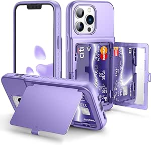 WeLoveCase for iPhone 13 Pro Wallet Case for women with Credit Card Holder & Hidden Mirror, Three Layer Shockproof Heavy Duty Protection Cover Protective Case for iPhone 13 Pro - 6.1 inch Light Purple