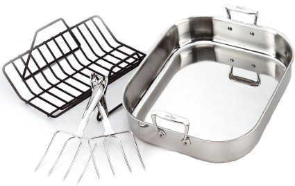 All-Clad 501631 Stainless Steel Large Roti Combo with Rack and Turkey Lifters Cookware Silver