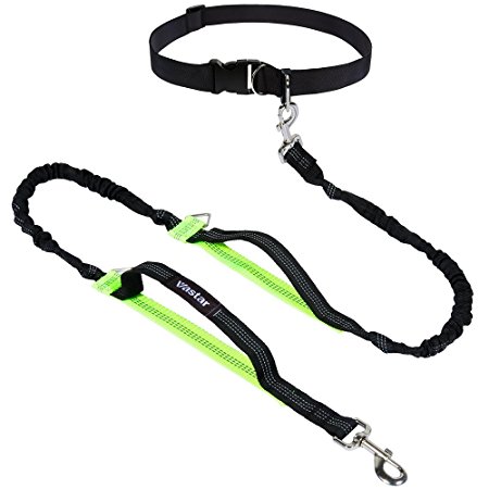 Vastar Retractable Hands Free Dog Leash with Dual Bungees for Dogs Up to 150 lbs., Adjustable Waist Belt, Dog Training Leash with Reflective Stitching for Running, Walking, Hiking, Jogging, Biking