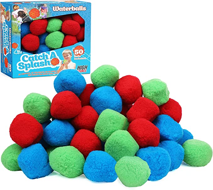 High Bounce Catch-A-Splash Waterballs; 50 Highly Absorbent Cotton Splash Balls- Re-usable Child Friendly Outdoor & Pool Activity