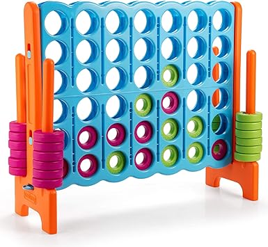 COSTWAY Jumbo 4-to-Score Giant Game Set, 4 in A Row for Kids and Adults, 3.5FT Tall Indoor & Outdoor Game Set with 42 Jumbo Rings & Quick-Release Slider, Perfect for Holiday Party & Family Game