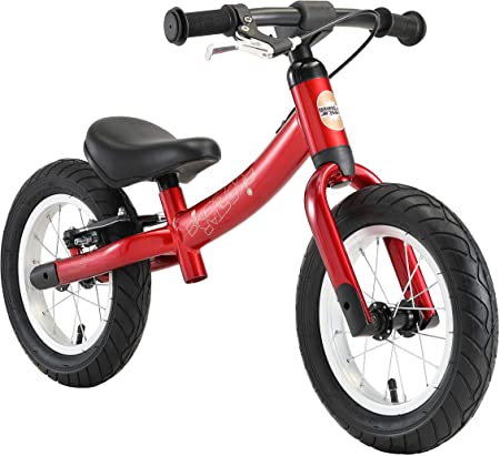 BIKESTAR Lightweight Kids First Running Balance Bike with brakes, air tires for Kids age 3 year old boys and girls | 12 Inch Sport Edition | Heartbeat Red