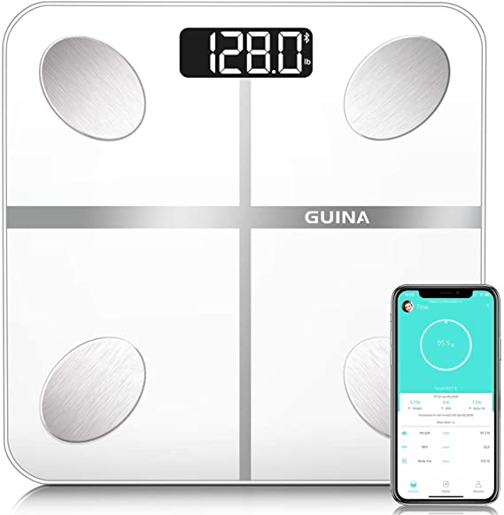 Body Fat Scale Bluetooth Digital, Bathroom Scale with BMI, Weight Scale with Body Fat Scale with 4 Hight Precision Sensors,Shatter-Resistant Tempered Glass and APP (White)