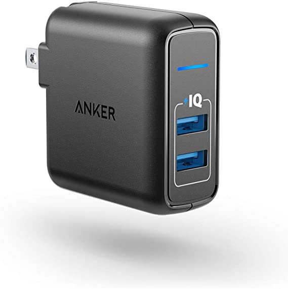 USB Charger, Anker Elite Dual Port 24W Wall Charger, PowerPort 2 with PowerIQ and Foldable Plug, for iPhone 11/Xs/XS Max/XR/X/8/7/6/Plus, iPad Pro/Air 2/Mini 3/Mini 4, Samsung S4/S5, and More