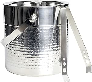 Chef Craft Hammered Ice Bucket with Tong, 3 Quart Volume Capacity, Stainless Steel