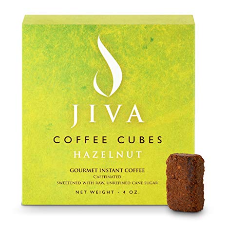 Jiva Cubes – Hazelnut Instant Coffee Sweetened with Raw Sugar - Single Use Colombian Coffee Packets - Organic Flavoring, Non-Dairy, No Creamer, No Refrigeration Required (24 Servings)
